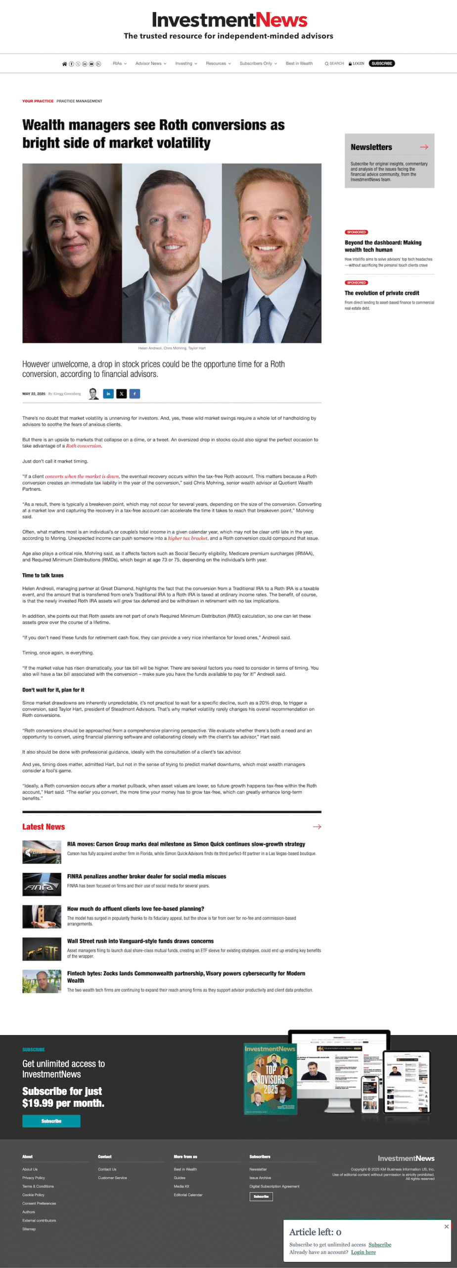 INVESTMENT NEWS 22MAY25 ARTICLE